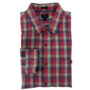 J. Crew Mens Button Down Shirt Light Flannel Red Blue Green Plaid L10628
